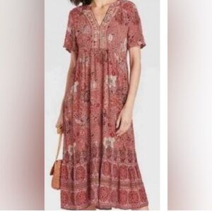 Target Knox Rose Midi Dress Boho Pink Dusty Rose Floral Women's S